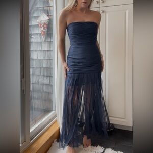 BCBGMaxAzria 100% silk Midnight Blue Strapless Dress